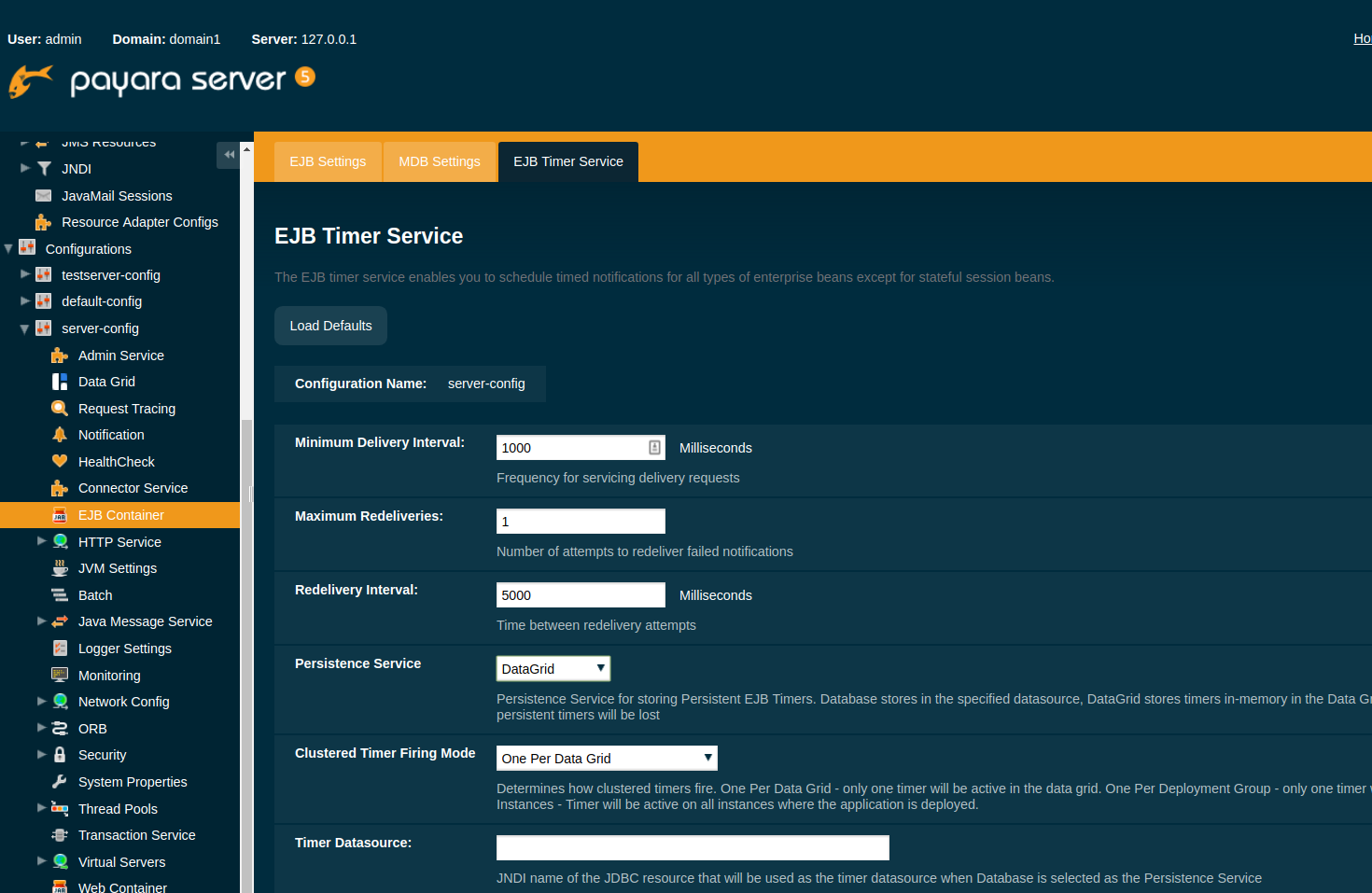 Set EJB Persistence to Data Grid