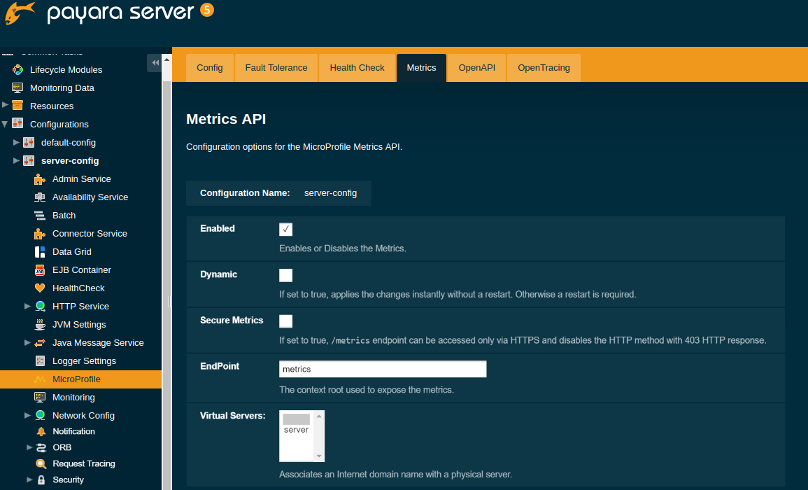 Set Metrics Configuration